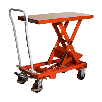 Foot pumped, mobile single scissor lift table