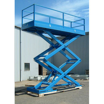 Double vertical scissor lift with captive guide rollers