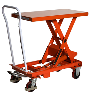Foot pumped, mobile single scissor lift table (Section 1)