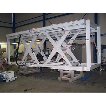 Horizontal lift table with two different methods of mechanical support